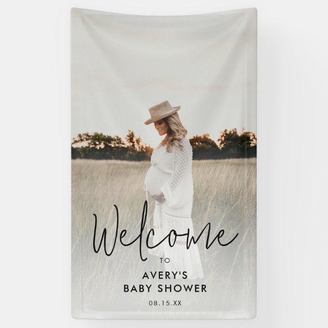 Lona Bienvenida a Baby Shower de la foto de Boho Script (Vertical)