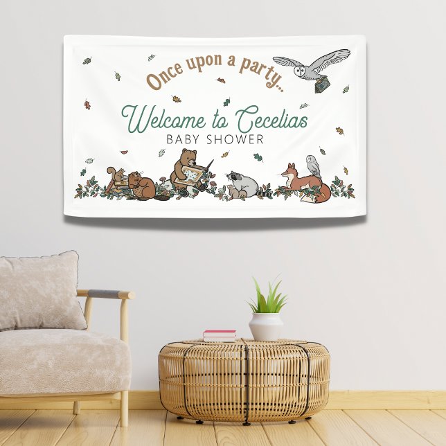Lona Bienvenida a Baby Shower de Woodland Storybook (Woodland Storybook Welcome Banner)