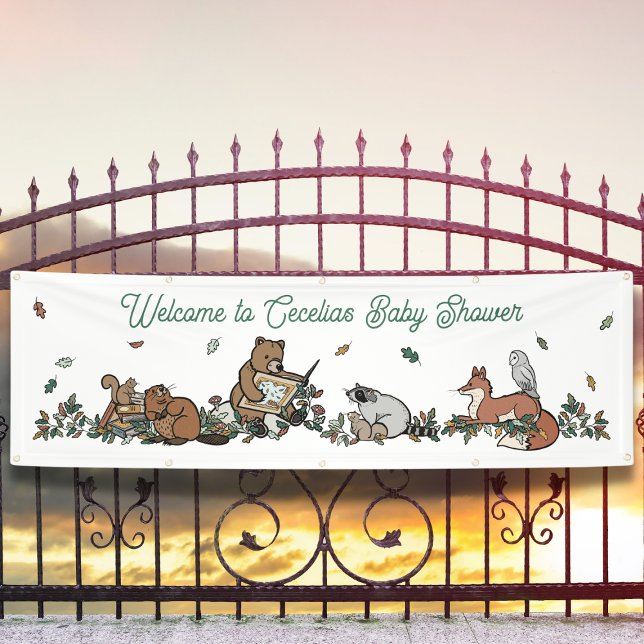 Lona Bienvenida a Baby Shower de Woodland Storybook (Woodland Storybook Baby Shower Welcome Banner)