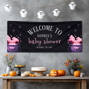 Lona Bienvenida a Baby Shower Spooky Halloween Cauldron