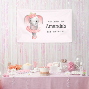 Lona Bienvenida a Ballerina Fiesta de Elefante Rosa y G
