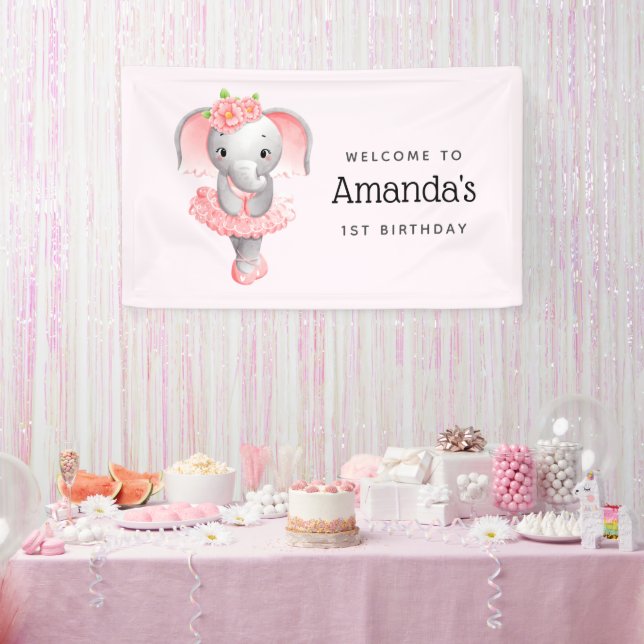 Lona Bienvenida a Ballerina Fiesta de Elefante Rosa y G (Fiesta)
