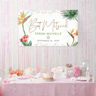 Lona Bienvenida a Bat Mitzvah Hoja de Palma Tropical Le