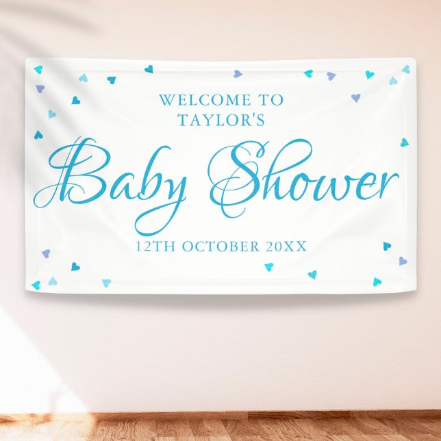 Lona Bienvenida a Blue Love Hearts Baby Shower / Sprink (Subido por el creador)