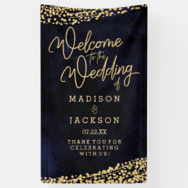 Lona Bienvenida a Boda de Confetti de oro de color azul