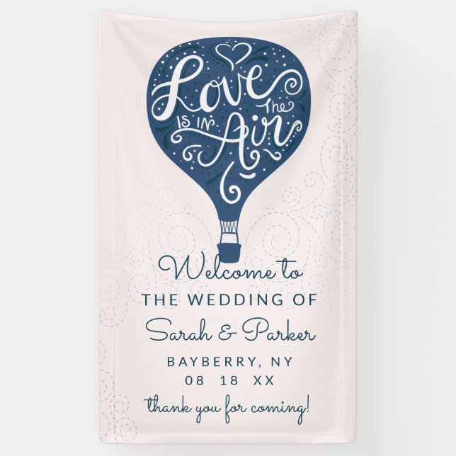 Lona Bienvenida a Boda de globo aerostático con carta d (Vertical)