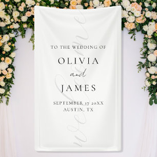 Lona Bienvenida a Boda de guiones elegantes y blancos m
