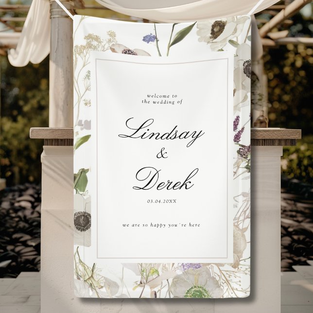 Lona Bienvenida a Boda de Primavera Moderna (Modern Spring Boho Floral Watercolor Wedding Welcome Banner)