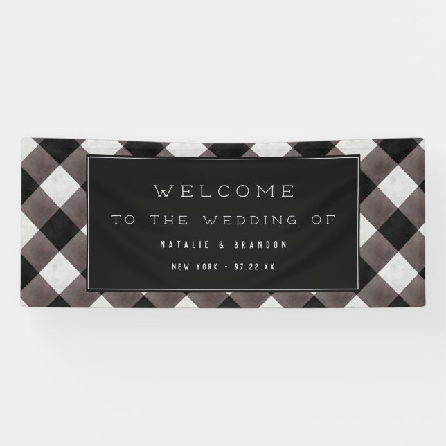 Lona Bienvenida a Boda del Farmhouse Buffalo Plaid Chec (Horizontal)