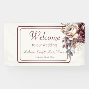 Lona Bienvenida a Boda floral de Champagne y Burgandy