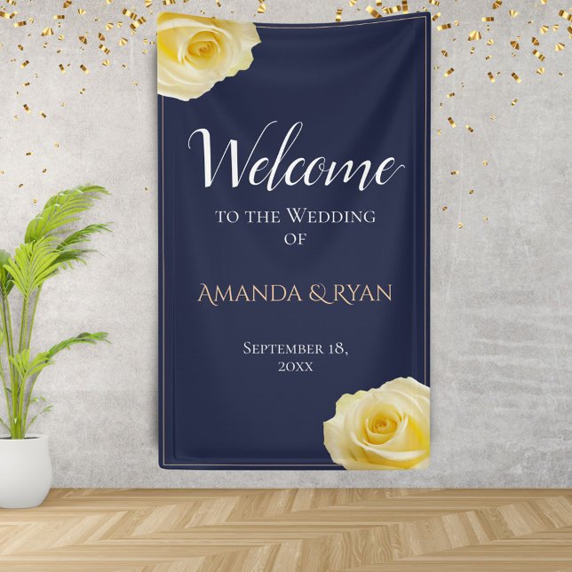 Lona Bienvenida a Boda Floral de Rosas Amarillas Azules (Subido por el creador)