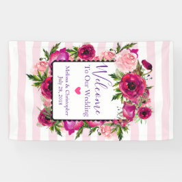 Lona Bienvenida a Boda rosa y con amapola