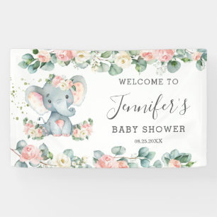 Lona Bienvenida a Chica de Floral Greenery Elephant Bab