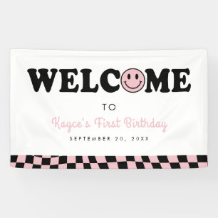 Lona Bienvenida a Chica de la sonrisa Wavy Pink Preppy
