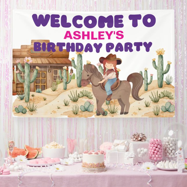 Lona Bienvenida a Chica de vaqueros en fiesta de cumple (Fiesta)