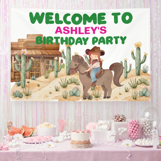 Lona Bienvenida a Chica de vaqueros en fiesta de cumple (Fiesta)
