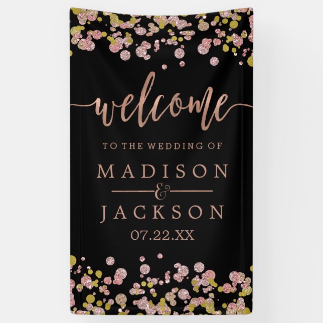 Lona Bienvenida a Confetti Sparkle Shine Rosa Gold Boda (Vertical)