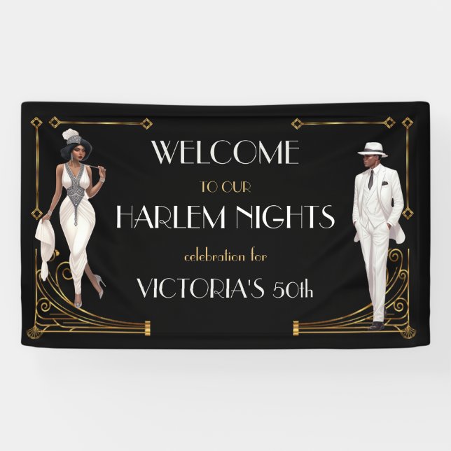 Lona Bienvenida a Deco Harlem Nights Flapper y Caballer (Horizontal)