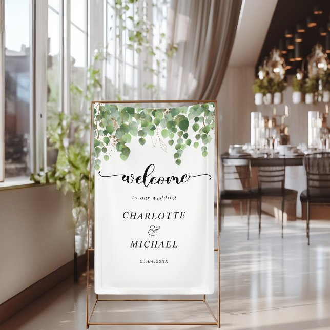 Lona Bienvenida a Eucalyptus Boda (Eucalyptus Wedding Welcome Banner with your name & Date.)