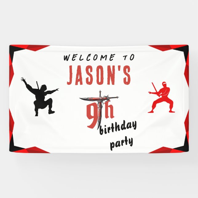 Lona Bienvenida a fiesta de cumpleaños de Red Sword Boy (Horizontal)