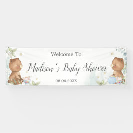 Lona Bienvenida a fondo Baby Shower Twins Teddy Bears