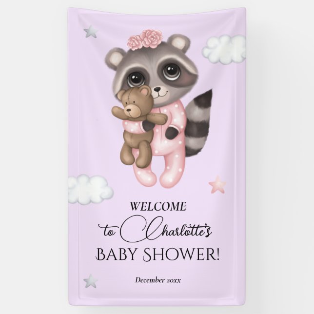 Lona Bienvenida a Gentle Raccoon Animal Chica Baby Show (Vertical)