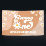 Lona Bienvenida a Groovy One First Birthday Fiesta Retr<br><div class="desc">Groovy Un Primer Fiesta De Cumpleaños Retro Daisy Banner De Bienvenida</div>