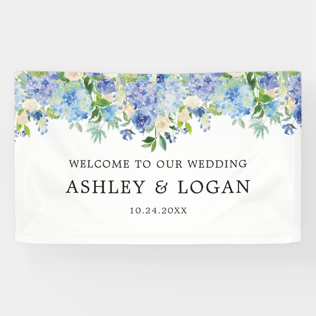 Lona Bienvenida a Hydrangea Watercolor Floral Boda (Horizontal)