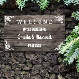 Lona Bienvenida a la boda rústica de campo de madera de