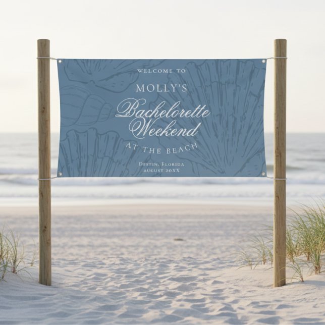 Lona Bienvenida a la despedida de soltera azul costera (Coastal Blue Bachelorette Welcome Banner)