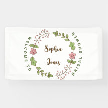 Bienvenida a la ducha de novia con flores rosadas 