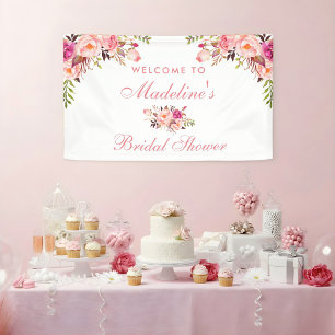 Lona Bienvenida a la ducha de novia floral rosa de Rubo