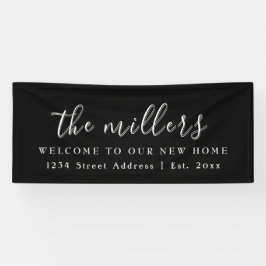 Lona Bienvenida a la familia blanca y negra | Fiesta pa