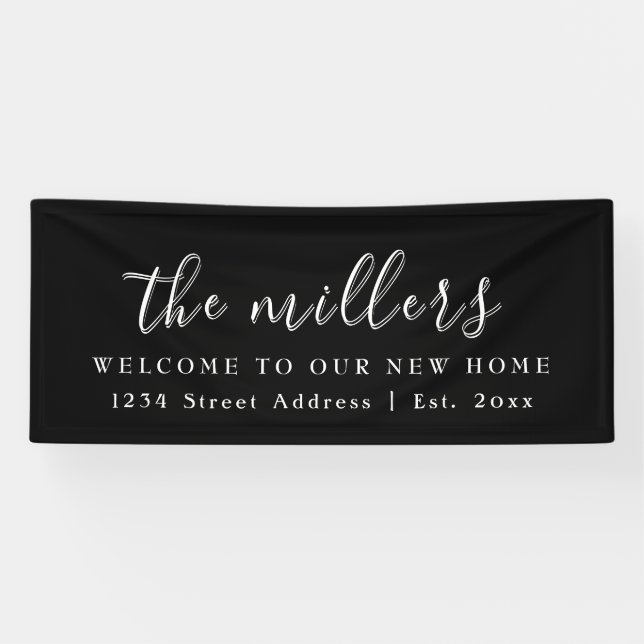 Lona Bienvenida a la familia blanca y negra | Fiesta pa (Horizontal)