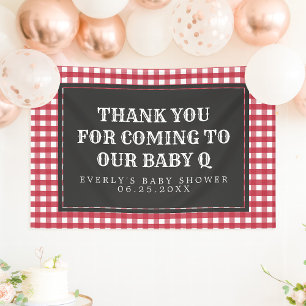 Lona Bienvenida a la fiesta de Baby Q a cuadros rojos