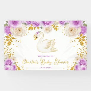 Lona Bienvenida a la Fiesta de Bebé Cisne Rosas Purpura