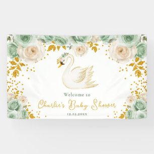 Lona Bienvenida a la Fiesta de Bebé Cisne Verde Oro Ros