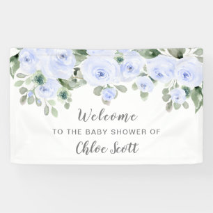 Lona Bienvenida a la fiesta de bebé con rosas azules po
