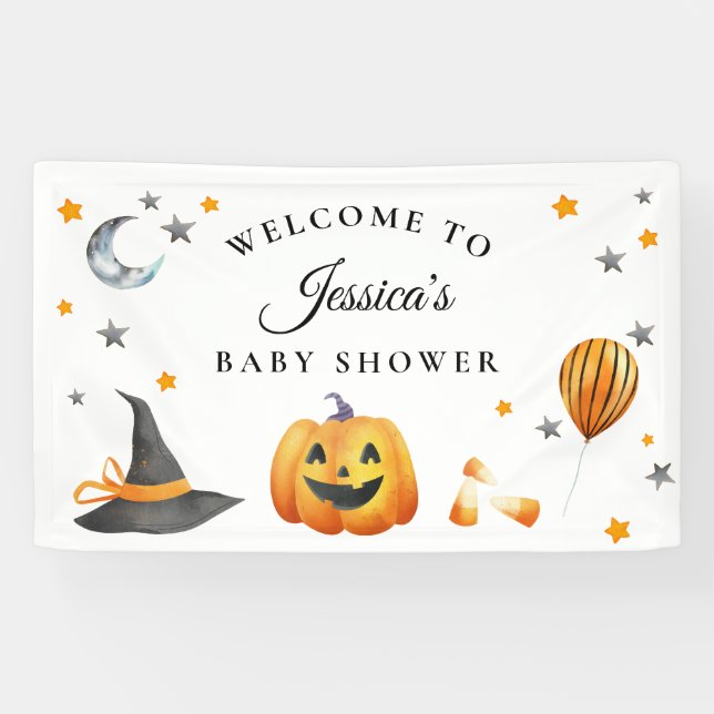Lona Bienvenida a la fiesta de bebé Little Boo Hallowee (Horizontal)