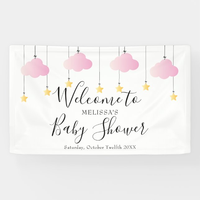 Lona Bienvenida a la Fiesta de Bebé Niña Twinkle Twinkl (Horizontal)