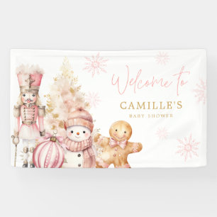 Lona Bienvenida a la Fiesta de Bebé Pink Winter Wonderl