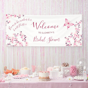 Lona Bienvenida a la fiesta de boda de flor de cerezo m