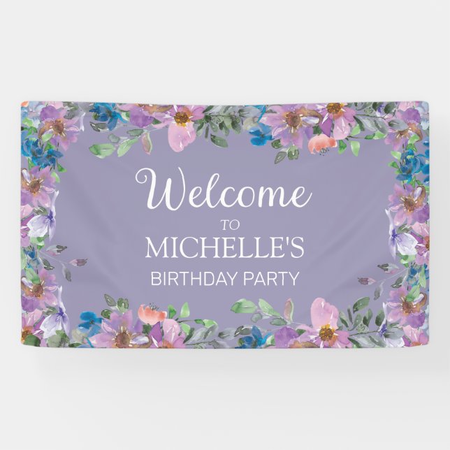 Lona Bienvenida a la fiesta de cumpleaños de mujer con  (Horizontal)