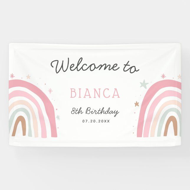 Lona Bienvenida a la fiesta de cumpleaños del arcoiris  (Horizontal)