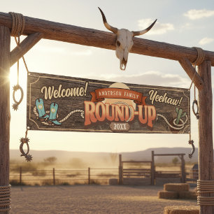 Lona Bienvenida a la Reunión Familiar Western Round-Up 