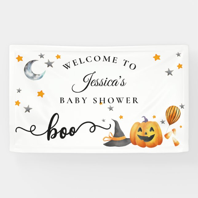 Lona Bienvenida a Little Boo Halloween Pumpkin Baby Sho (Horizontal)