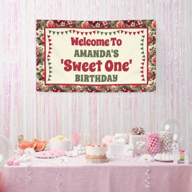 Lona Bienvenida a los primeros cumpleaños de la cereza  (Fiesta)