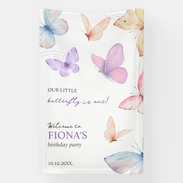Lona Bienvenida a nuestro pequeño Chica mariposa de pri (Vertical)