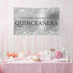 Lona Bienvenida a Quinceañera con Hojalata Plateada Bri