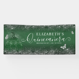 Lona Bienvenida a Quinceañera, vestido de plata verde e